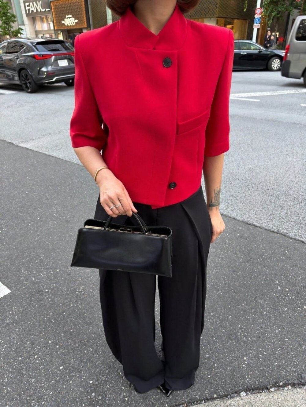 Red Casual Women's Short Sleeve Cropped Blazer